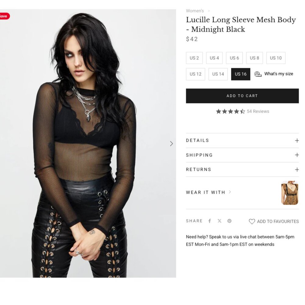 NWTO Disturbia Lucille Long Sleeve Mesh Body - Midnight Black